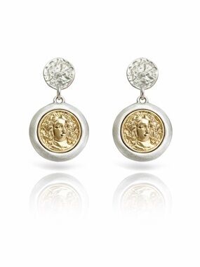 Two-Tone Medallion Drop Earrings